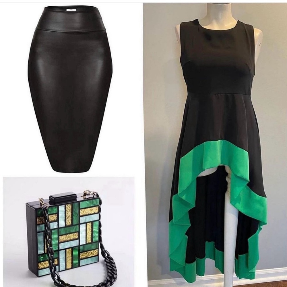 GRACIA GREEN BLACK COLORBLOCK HIGH LOW TOP/ DRESS/ PRELOVED/ SIZE SMALL